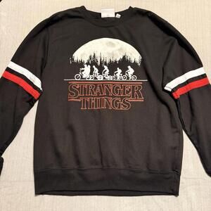 Netflix Womens Black Stranger Things Bikes Racer Stripe Graphic Sweatshirt Xl
